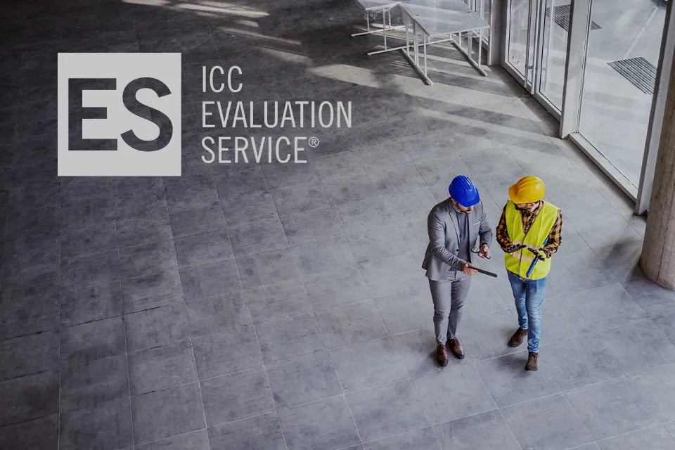 ICC Evaluation Service logo over owner and engineer on site