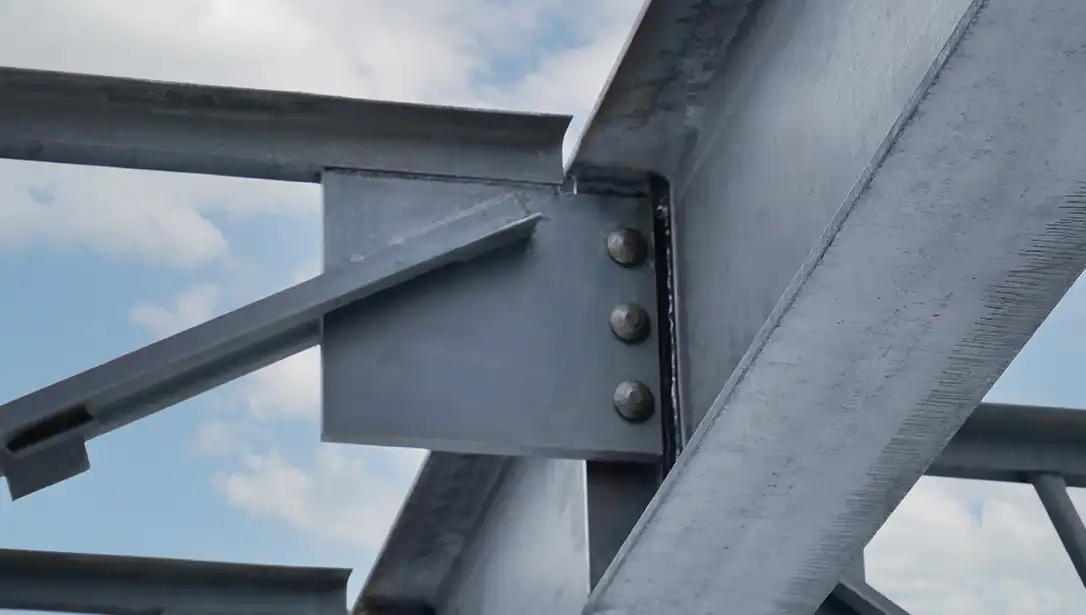 Flush-frame steel joist connection close up