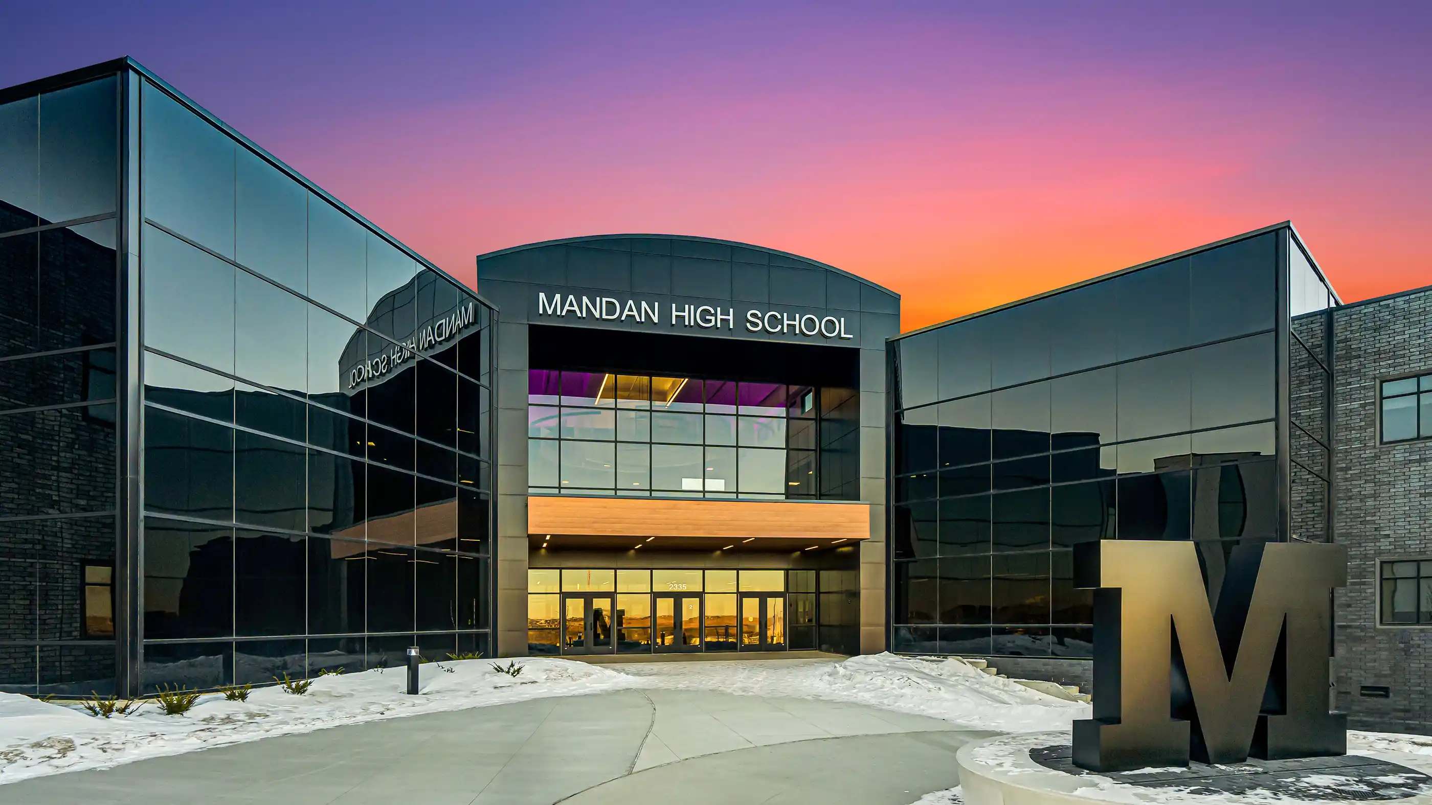 Special profile joists exterior of Mandan High School