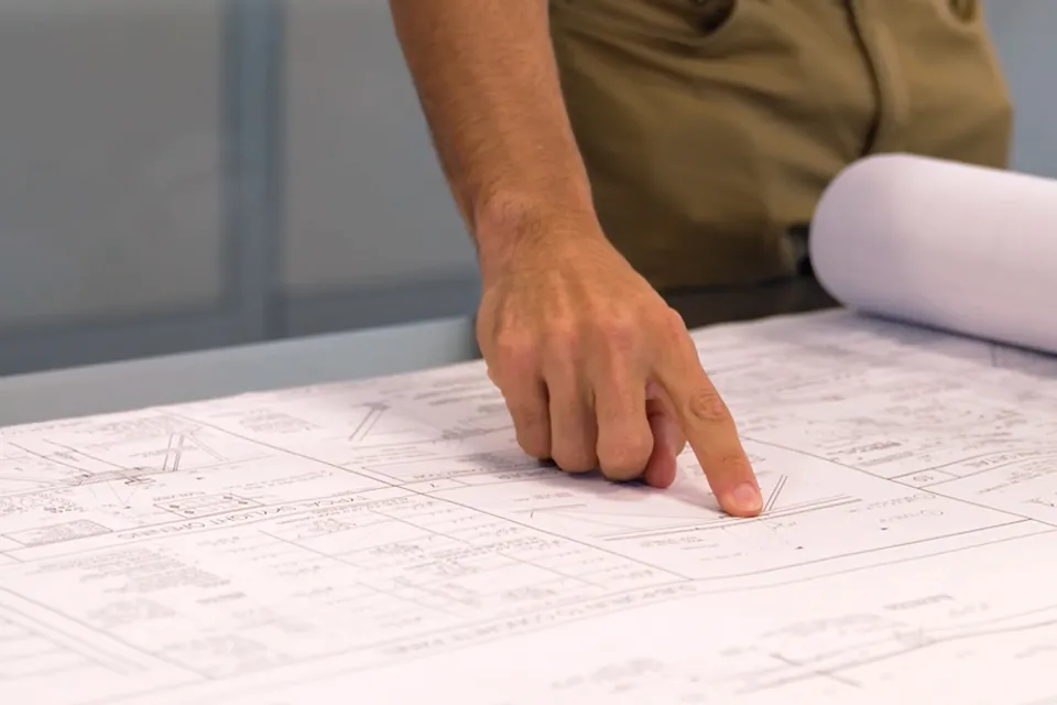 Structural engineer reviewing drawings