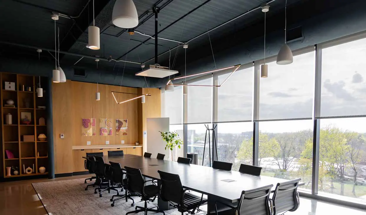 Office conference room with black Cellular Acoustical deck