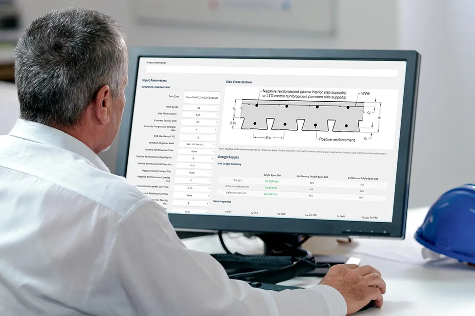 Engineer on computer using the Deck Design Tool