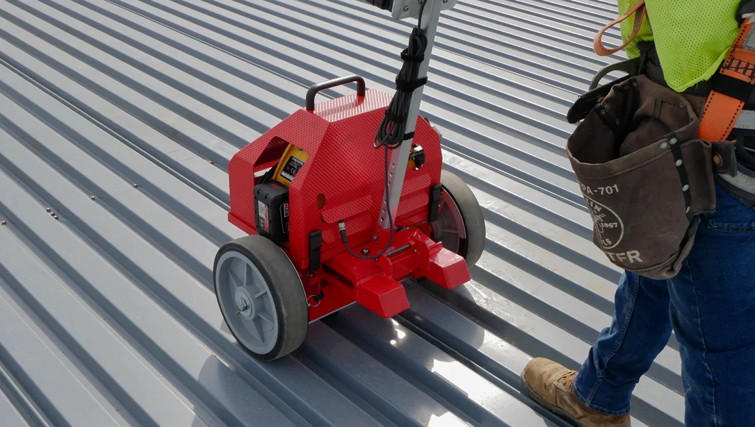 Close up back view of RED® battery powered tool on wheels